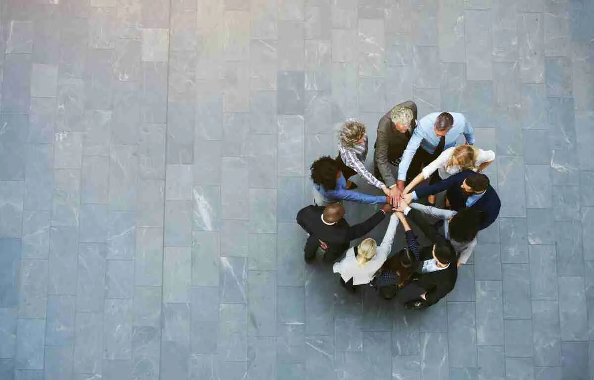 Overhead view of team collaboration